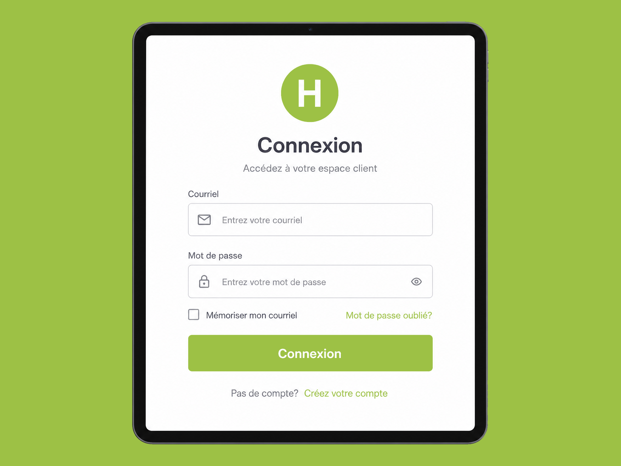Interface de connexion HypothImmo sur tablette
